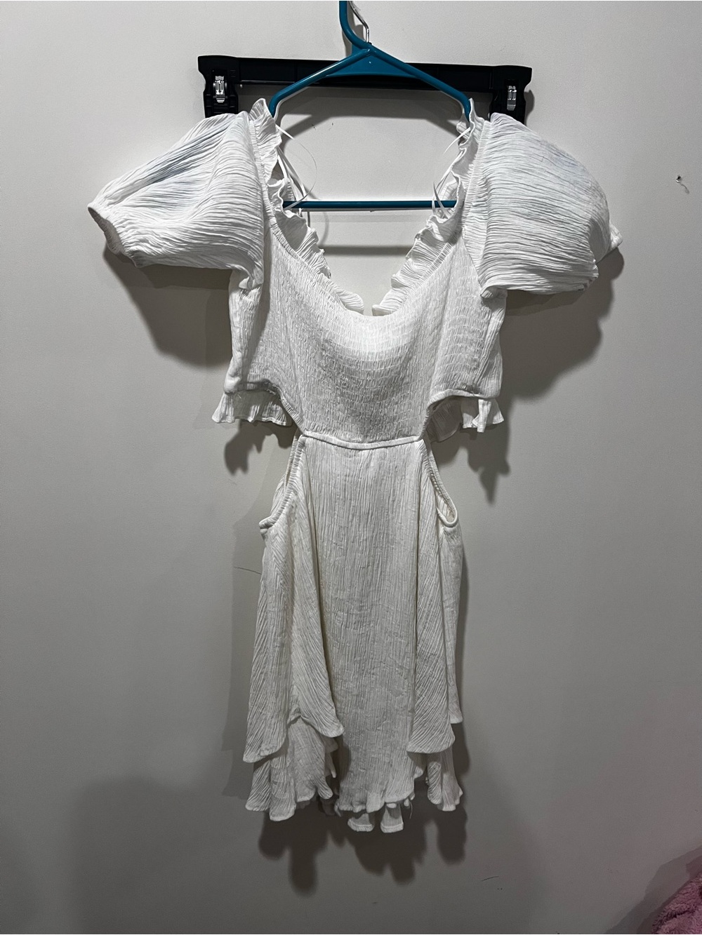 White Ruffled Off-Shoulder Mini Dress - Picture 4 of 7